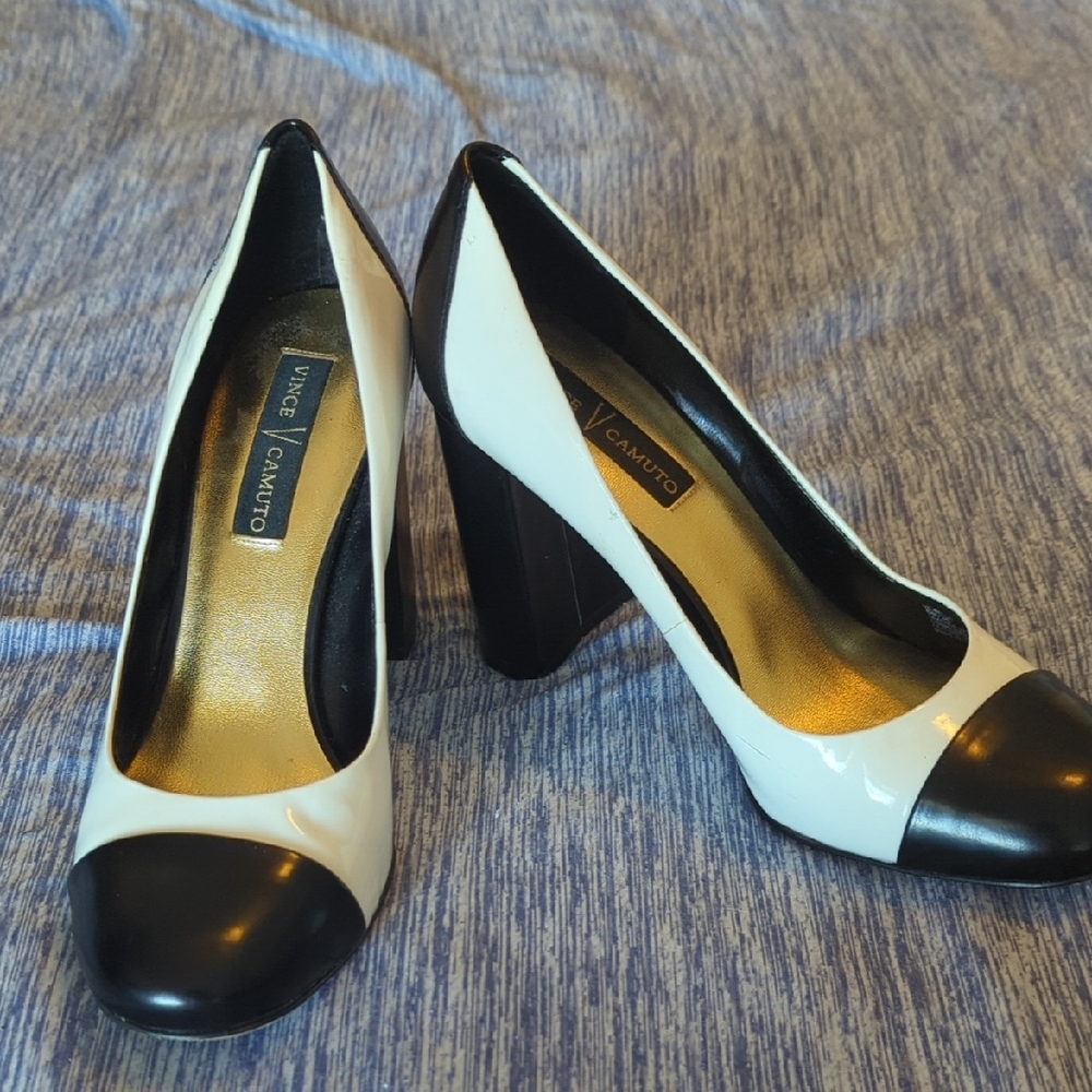 Vince Camuto Two-Tone Black and Cream Heels